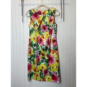 ALYX DRESS Floral Sleeveless Watercolor Shift Dress Pleated Womens Size 6